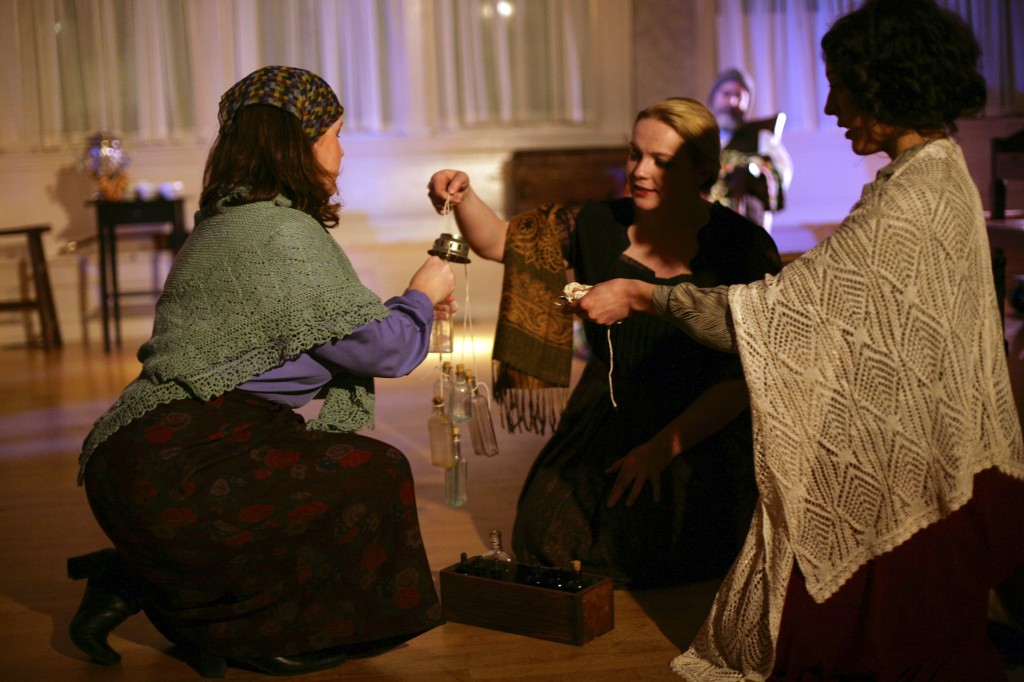 Marina (Zhenya Lavy), Sonya (Margaretta), & Elena (Samantha Routh) -- with Serebryakov (Scott Maddock) | Uncle Vanya (2014) | Photo: Annie Paladino